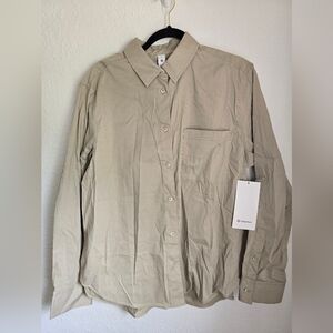 NWT Lululemon Athletica Tan CMPK Cotton-Blend Poplin Button Down Shirt